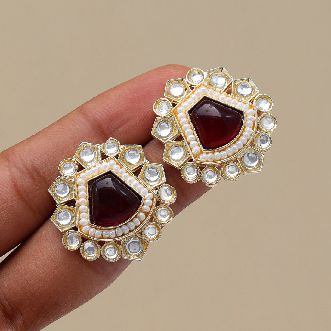 Maroon Color Kundan Studs (STUD183MRN)