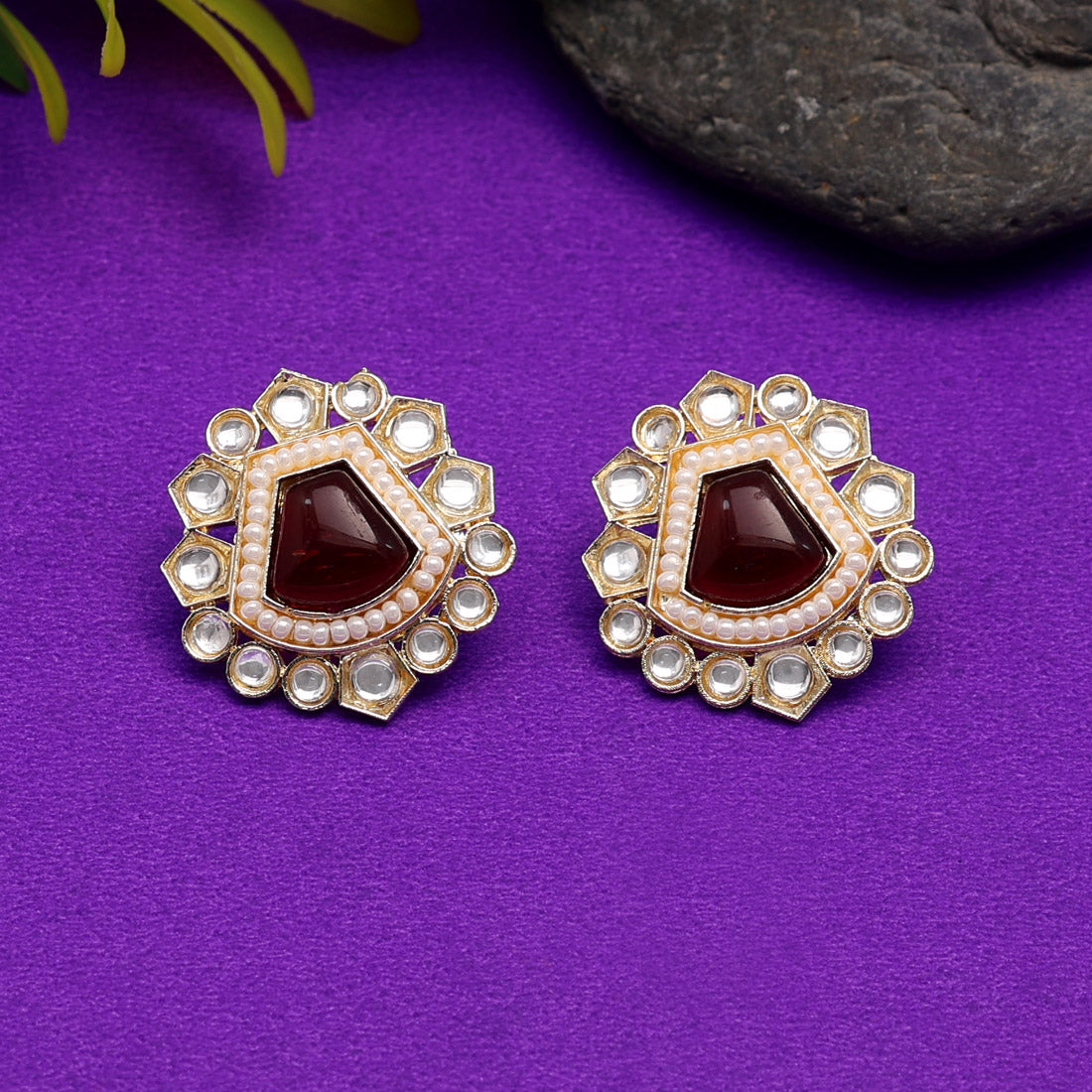 Maroon Color Kundan Studs (STUD183MRN)