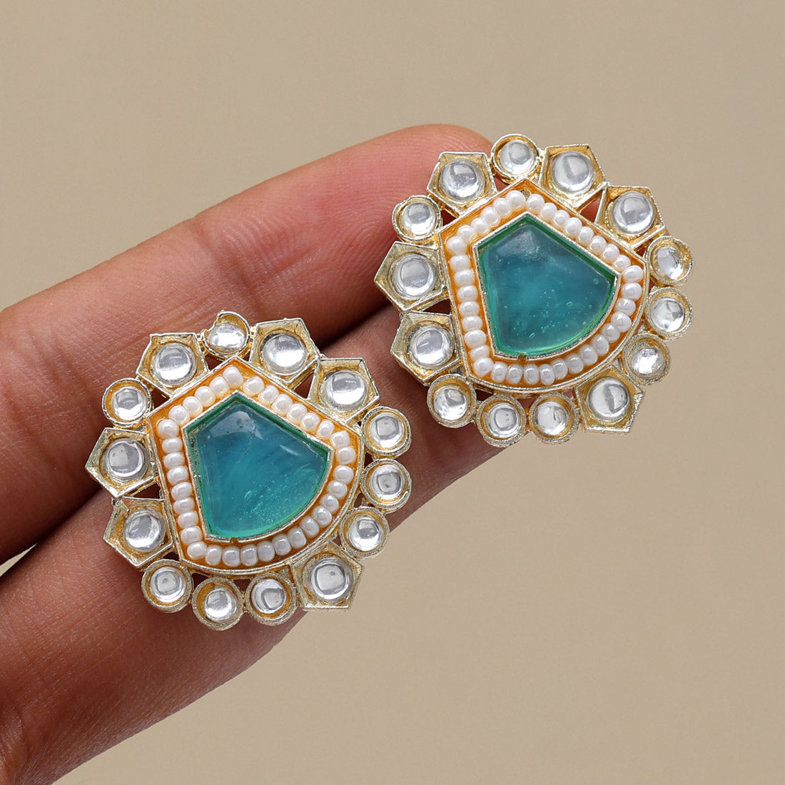 Rama Green Color Kundan Studs (STUD183RGRN)