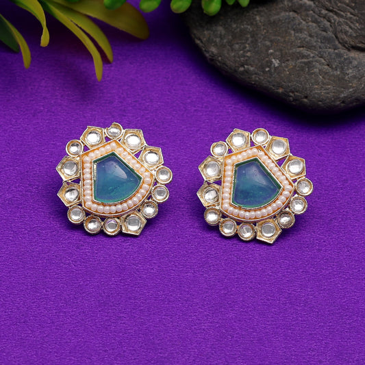 Rama Green Color Kundan Studs (STUD183RGRN)