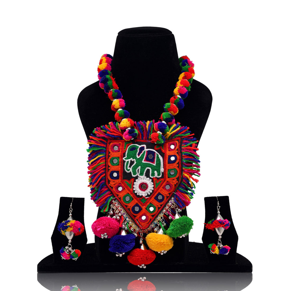 Multi Color Oxidised Thread Work Necklace Set (TRN1776MLT)